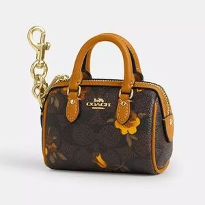 *NWT* COACH Mini Rowan Bag Charm In Signature Canvas With Floral Print